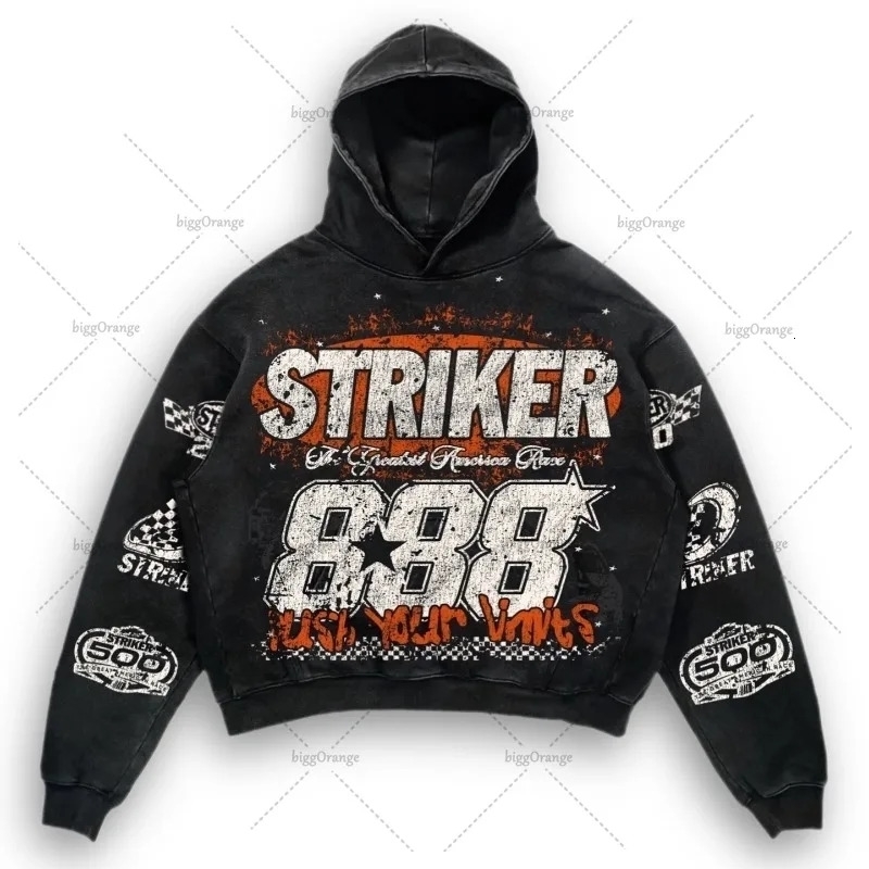 American style hoodie letter printed handle sweatshirt Harajuku retro super street fashion 240816