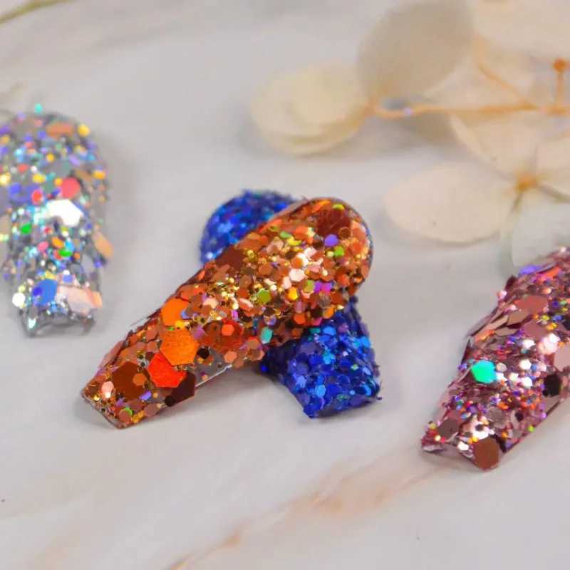 Iridescent Nail Art Sequins Silver Nail Glitter DIY Chrome Powder Sparkly Hexagon Chunky Flakes Manicures DecorationsXJ2403