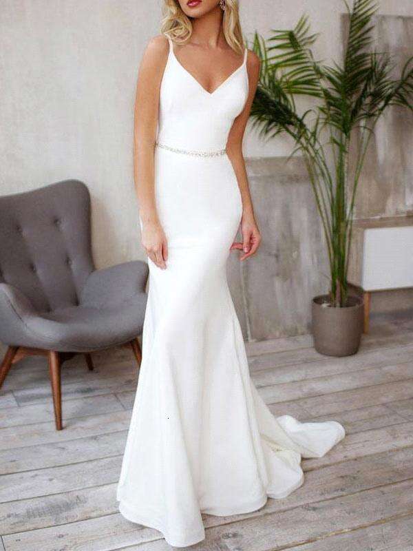 Sweety Mermaid Dress Simple Stain Wedding Gowns Elegant Backless Bride Dresses Vestidos De Noiva Bc19377 0218