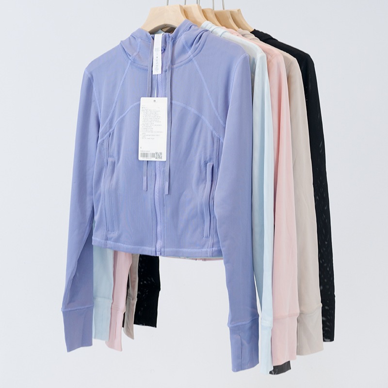 LLL037 Women Yoga Stretch Short Jacket Hooded Rain Gym Long Trench Coat Shaping Waist Jogger Outfit Sportswear For Lady Windbreaker