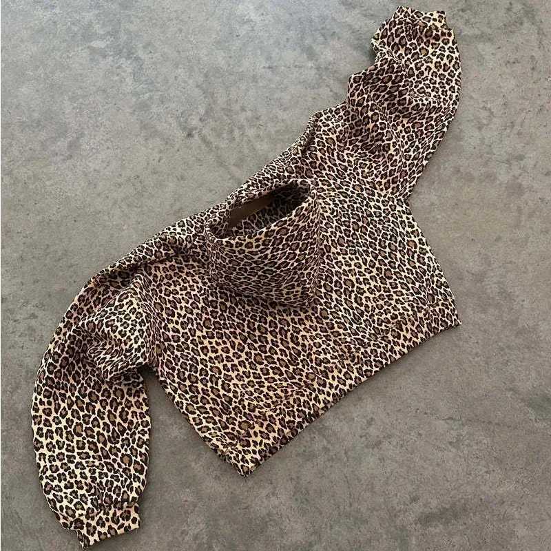 Sweatshirts Men's Hoodies DEEPTOWN Leopard Print Hoodie For Womens Y2k Streetwear Hip Hop Super Size Harajuku Cheetah Print Retro Autumn Q2