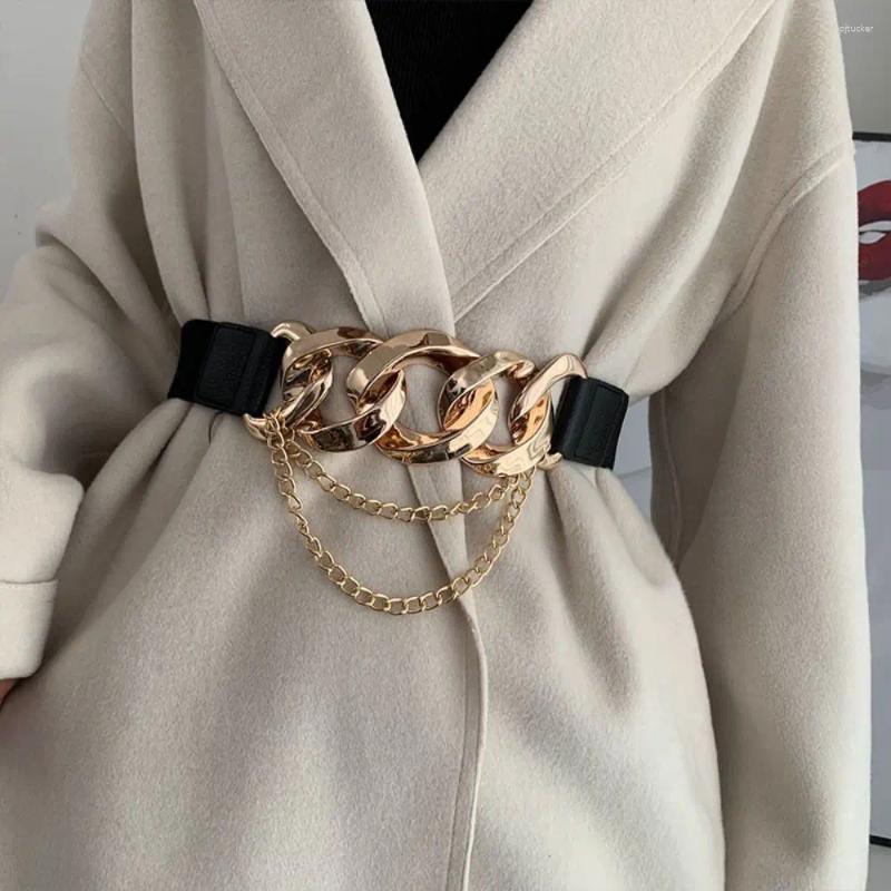 Belts Luxury Gold Silver Chain Belt Elastic Metal Waist For Women Stretch Ladies Coat Waistband