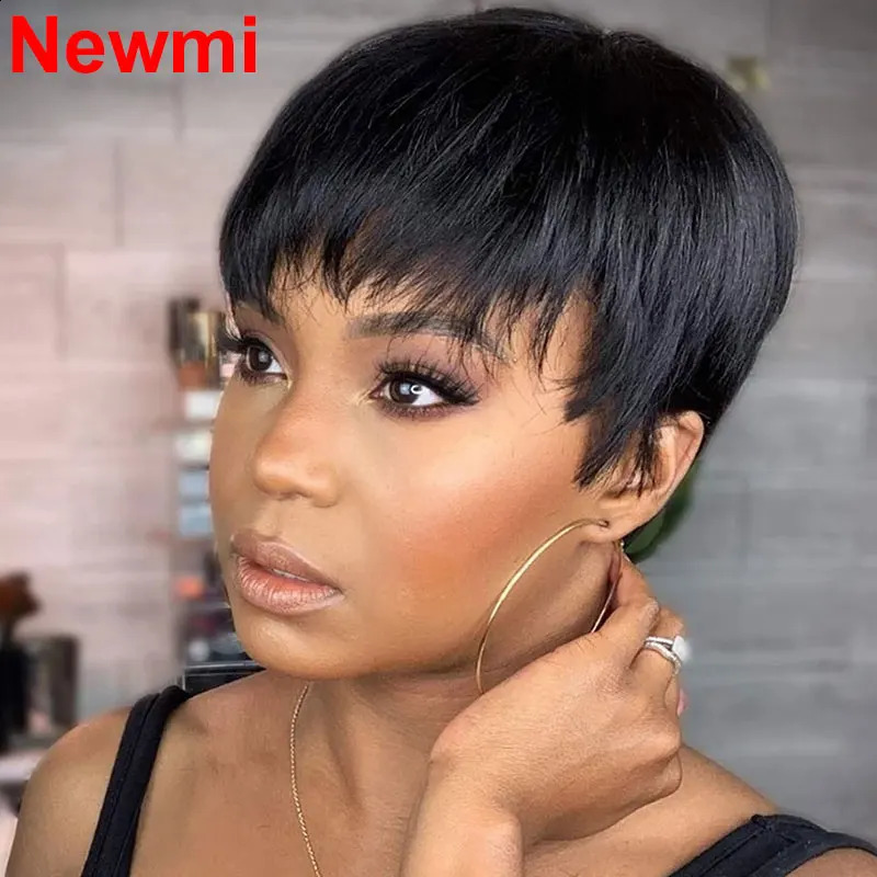 Short Pixie Cut Wig Human Hair Ready to Wear Brazilian Human Hair Wigs for Women Black Brown Red Full Machine Wigs 240805