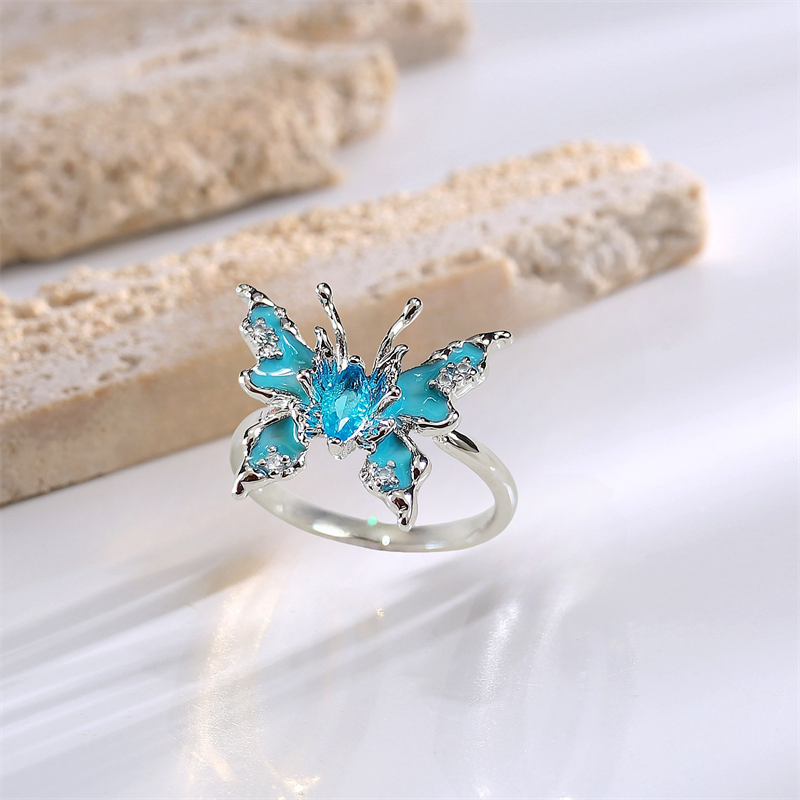 Designer ring blue butterfly open ring light luxury ins niche sweet chili style senior sense of personality fashion versatile