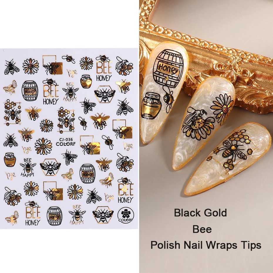 1Pcs Black Gold Leaves Nails Art Sticker Holographic Floral Laser Slices Nail Foils Decals Tips Manicure Decorations LYCJ028-036XJ250120