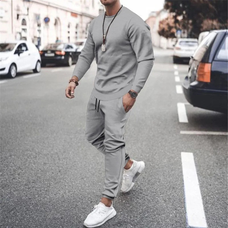 two-piece running sweatshirtsweatpants set autumn and winter warm sportswear set mens hoodie solid color clothing 240827