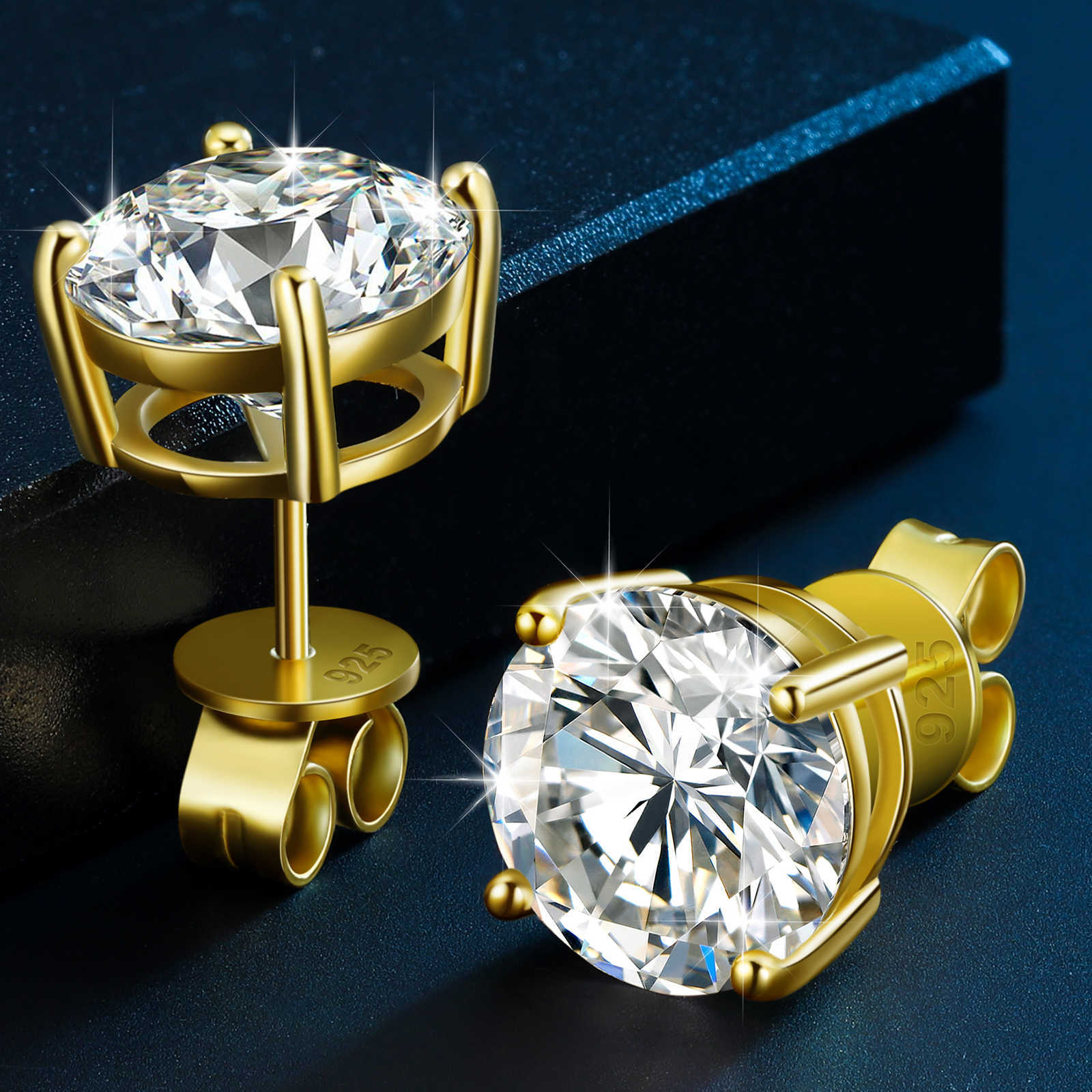 TOP Gold Plated Sterg Sier VVS Moissanite Mosan Dia Women Mossanite Stud Earrings Men Jewelry gift