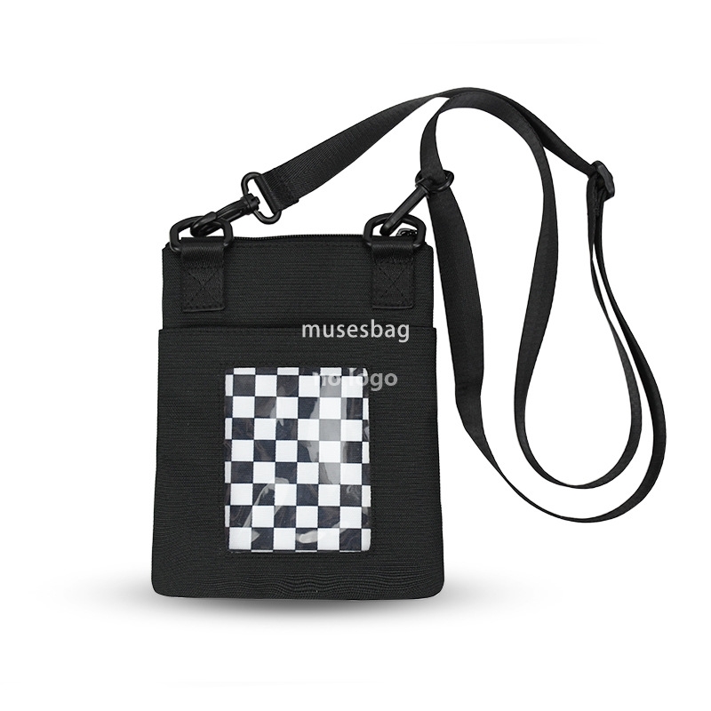The new black and white checkerboard mobile phone bag simple and versatile lightweight crossbody bag single shoulder classic black storage small squar