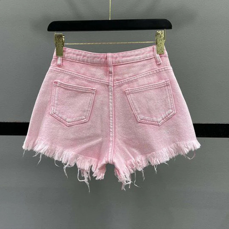 Women Clothing Summer Korean Sexy Holes Rhinestone Streetwear Denim Short Pants Female High Waist Slim Y2K Club Jeans Shorts 240816