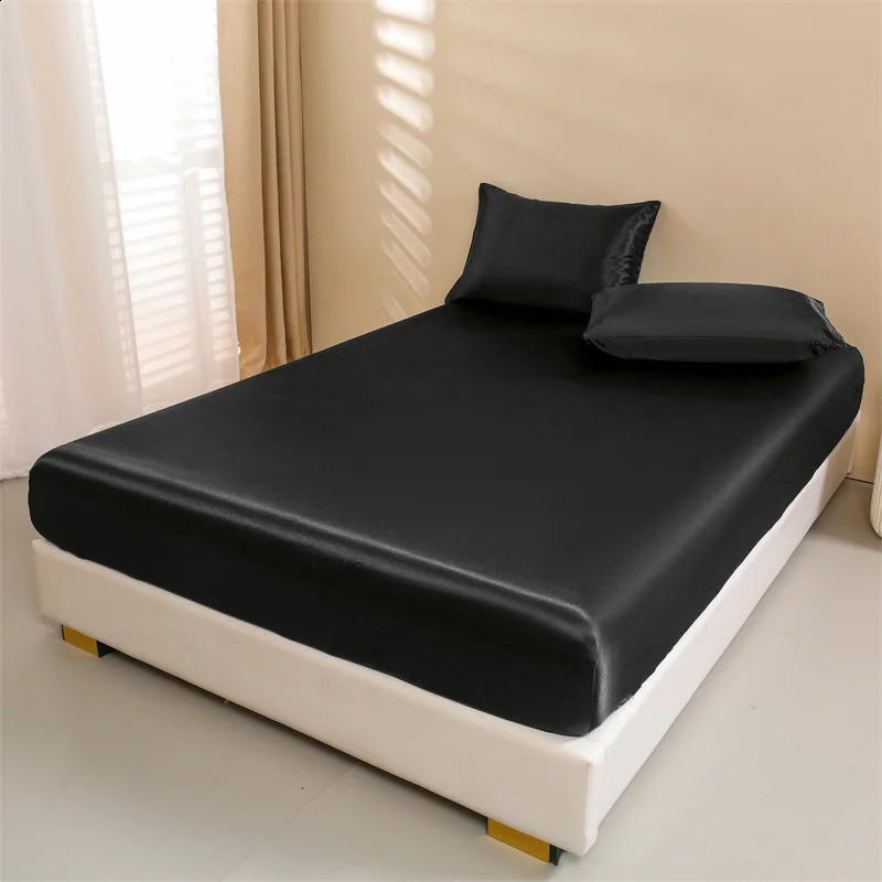 Satin bed sheet large bed sheet set 4-piece silk bed sheet set 1 deep pocket fitting bed sheet1 flat bed sheet2 pillowcases 240816