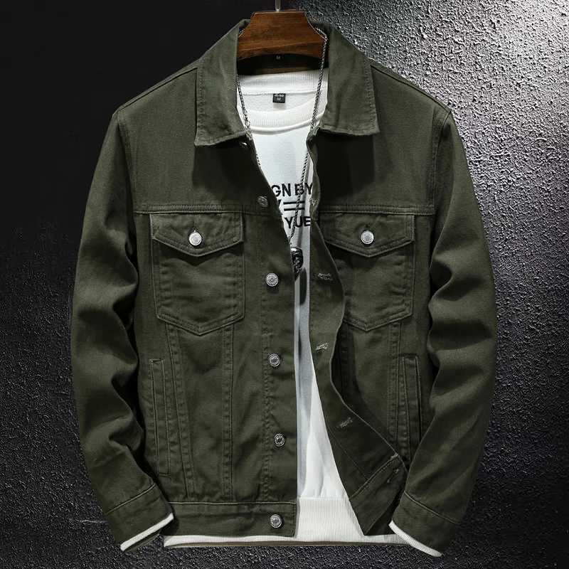 White Armygreen Classic Retro Cowboy Jacket Mens Street Fashion Japanese Casual Jacket Mens Brand Jeans Jacket Plus Size 5XL W241011