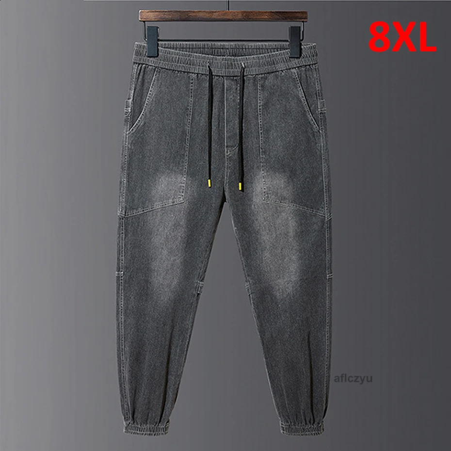 8XL Plus Size Jeans Men Baggy Denim Pants Fashion Causal Jogger Pants Solid Color Trousers Male Big Size Bottom 240816