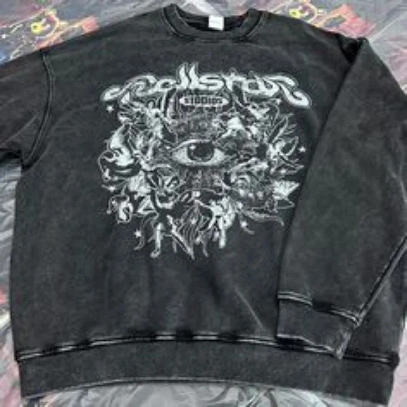 Hip Hop Skull Pattern Oversized Print Hoodies Women Loose Sweatshirt Y2k Gothic Casual Streetwear Couple Tops Womens Hoodie 240816