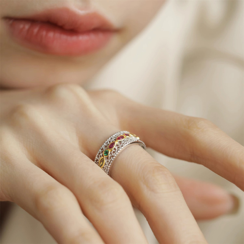 Designer ring vintage court style lace zirconium open ring niche design high sense of simplicity ring engagement wedding ring