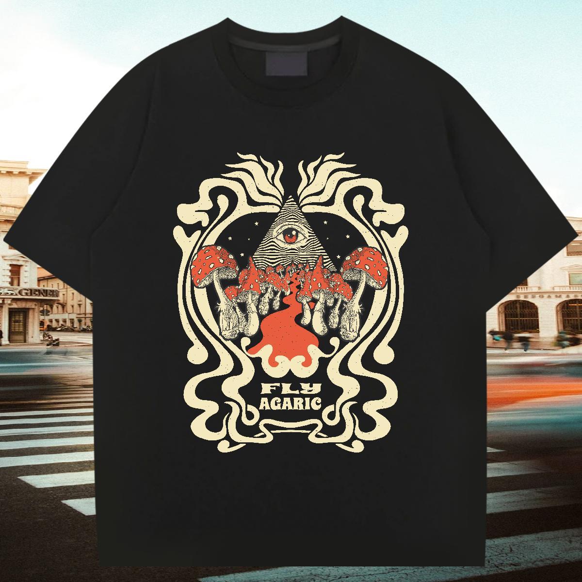 2024 New Men Clothes T-Shirt mushroom Street Casual 230g Pure Cotton Tops Short Sleeve O-Neck Popular T shirt Anime Print