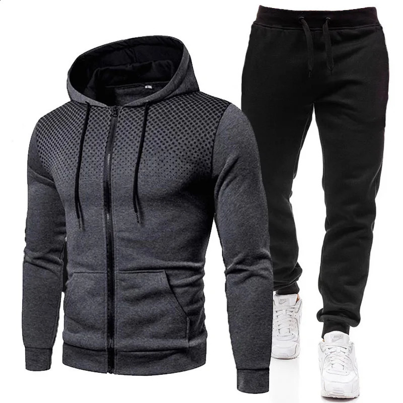 Casual Tracksuit Men Hooded Sweatshirt Outfit Spring Autumn Mens Sets Sportswear Male HoodiePants 2PCS Jogging Sports Suit 240821