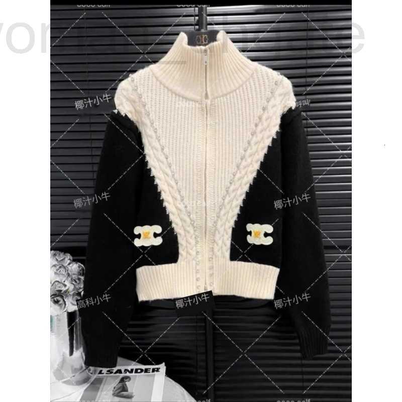 Women's Sweaters Designer End Feeling, Diamond Inlaid, Contrasting Color Knitted Sweater For Women, New Autumn Fashionable High Neck Sweater, Cardigan Jacket, 05WI