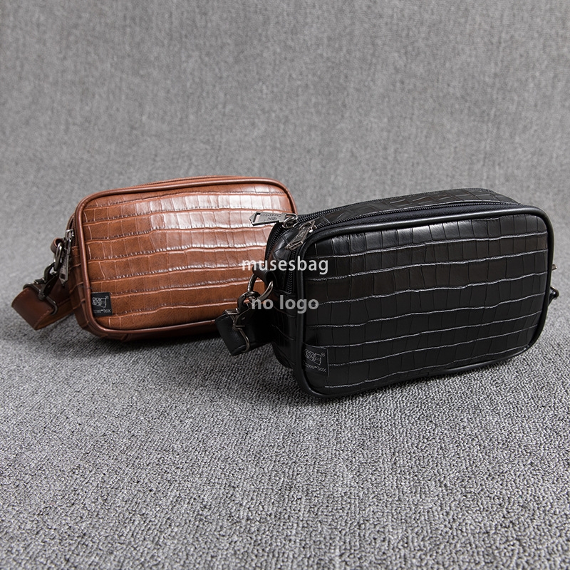 Fashion brand soft leather shoulder bag crocodile print Europe and the United States casual small body bag men's personality summer mobile phone 