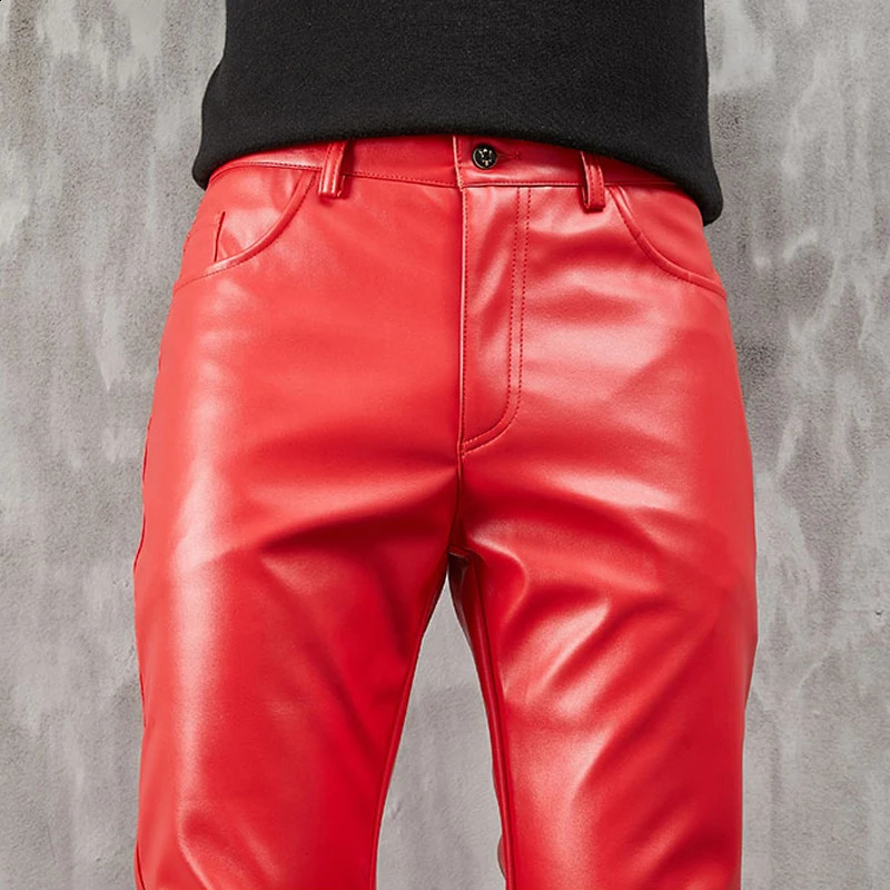 Mens Leather Pants Skinny Fit Stretch Fashion PU Leather Trousers Nightclub Party Dance Pants Thin 240816CJ