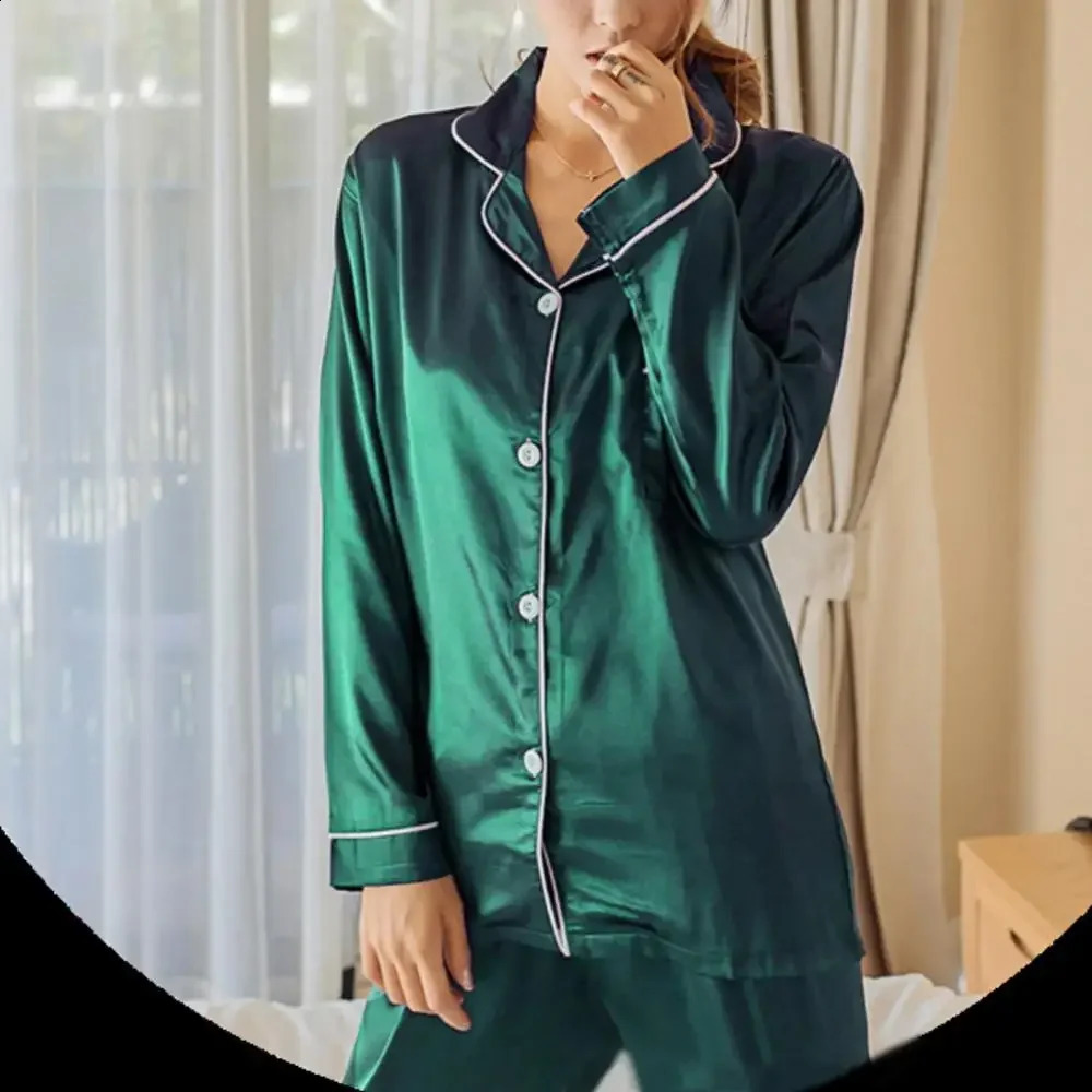 2 Piece Silk Satin Pajamas Pyjamas Set Sleepwear Pijama Winter Long Sleeve Tops Pants Loungewear pyjama pour femme y240821