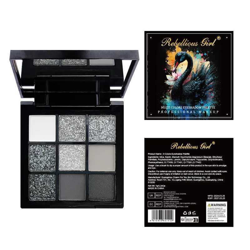 9-color smoke matte glitter eye shadow palette punk shimmer eye shadow cosmetics cool color gray black eye pigment paletteW241212