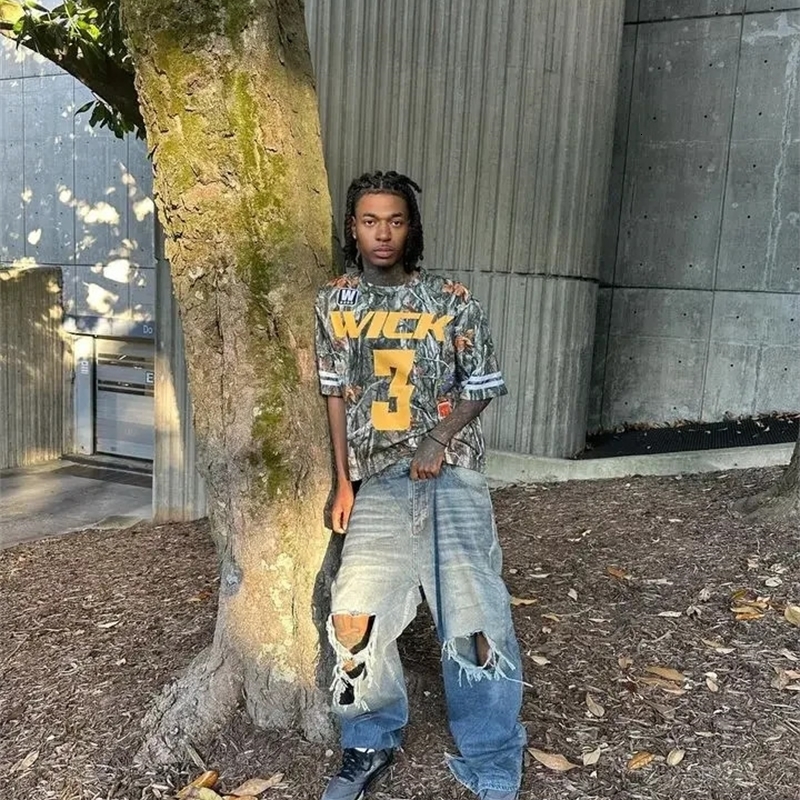 Y2K Hip Hop Fans MMS Full Print Loose Tshirt Long Sleeve Mens Camo Street Clothing Fashion Top 240815