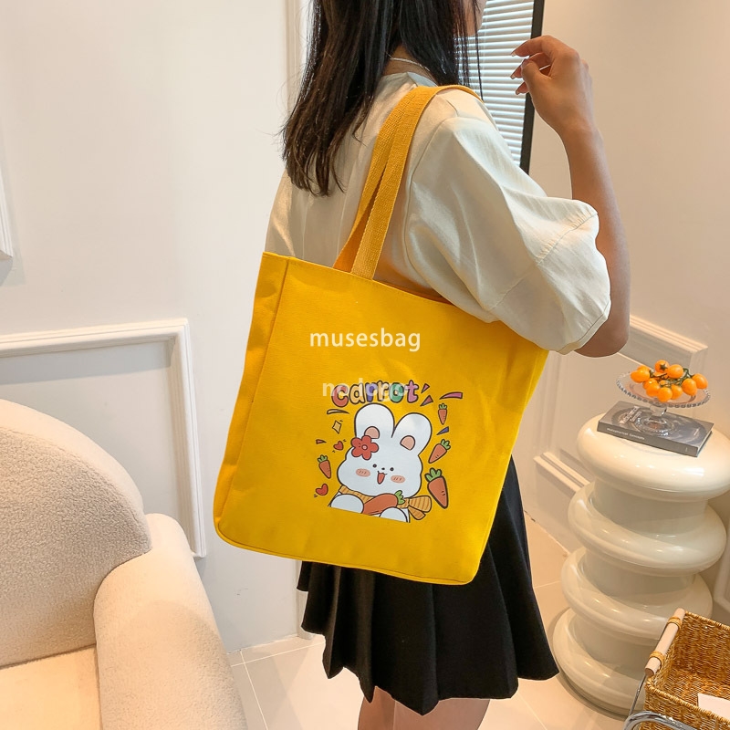 ins Wind Tote canvas bag Day cartoon shoulder bag Cute rabbit hand bag class leisure canvas bag