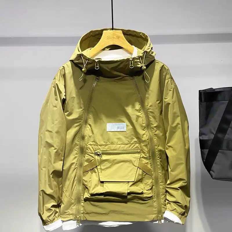 New Luxury Spring and Autumn Mens Jacket Fashion Double Zipper Hooded Outdoor Jacket Black Coat Pocket SweatshirtW240711