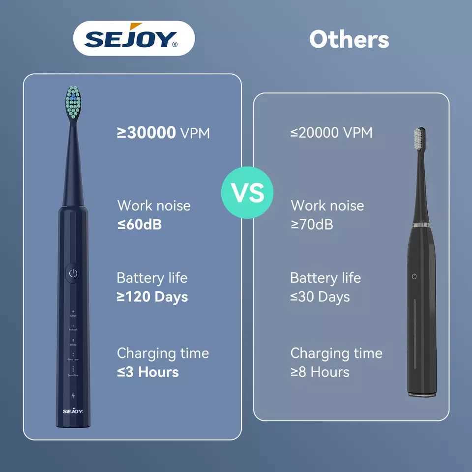 SEJOY Sonic Electric Toothbrush Teeth Whitening Vibration 5 Modes 8 Replacement Brush Heads USB RechargeableM240816