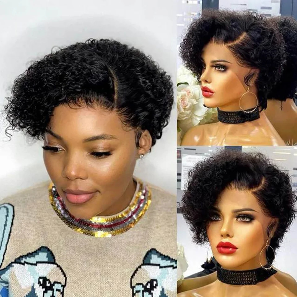 Short Bob Wig Pixie Cut Wig Curly Human Hair Wigs For Women 13x1 Lace Front Wigs Peruvian Deep Wave Lace Wig Preplucked Hairline 240812