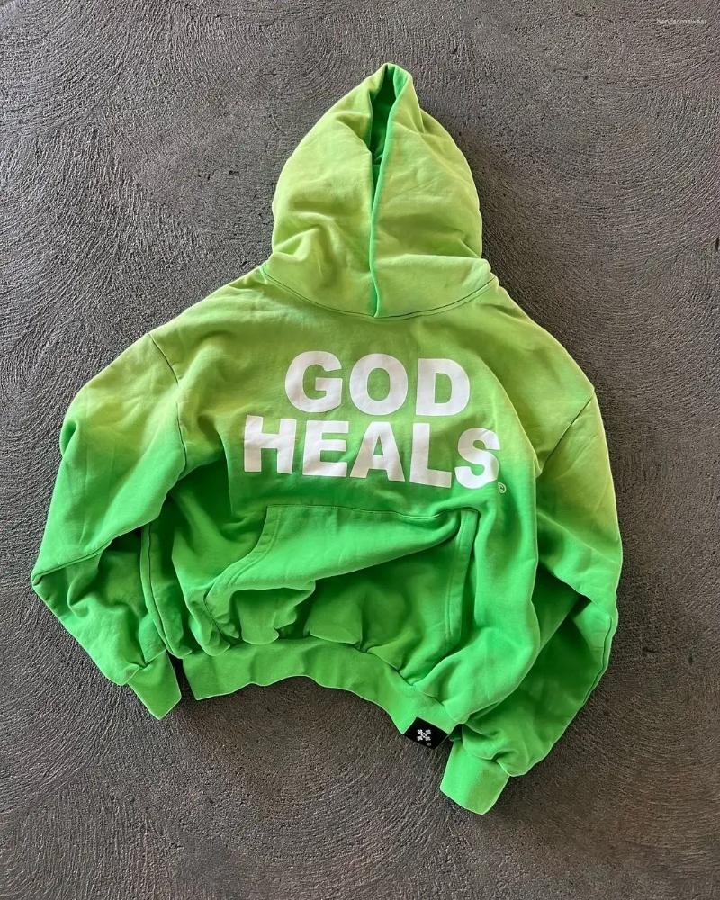 Mens Hoodies Men Oversized Vintage Streetwear God Heals Painting Printed Women Sweatshirt Y2k Tops
