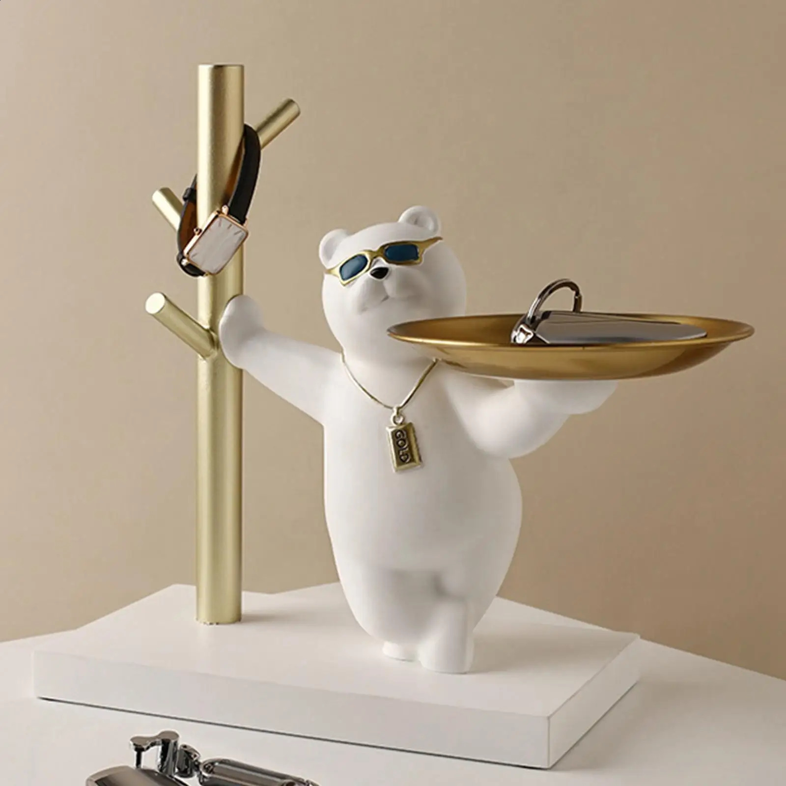 Resin Bear Storage Tray Desk Sundries Container for Living Room Home Decor 240816