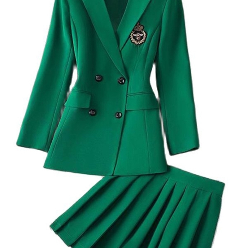 Harajuku Loose Suit Pleated Skirt Two-Piece Set Spring Autumn Jacket BlazerMini A-Line Skirts Loose 2 Piece Suit 240815