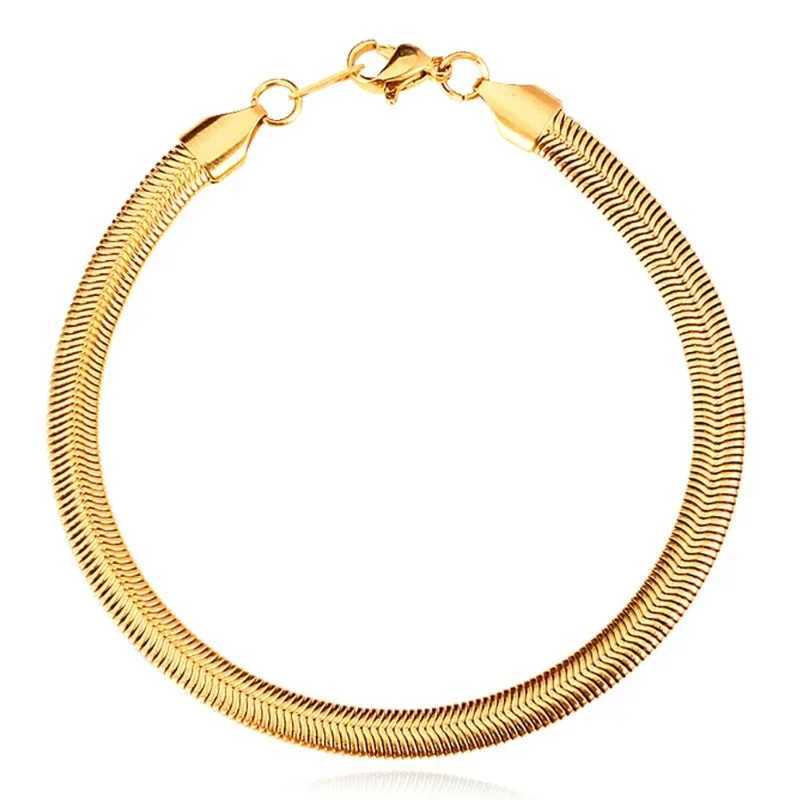 Ball Caps Lockets Gold/Silver Plated Flat Snake Chain Bracelet Suitable for Men Women Jewelry Fashion Birthday Gifts QC24 Q240815