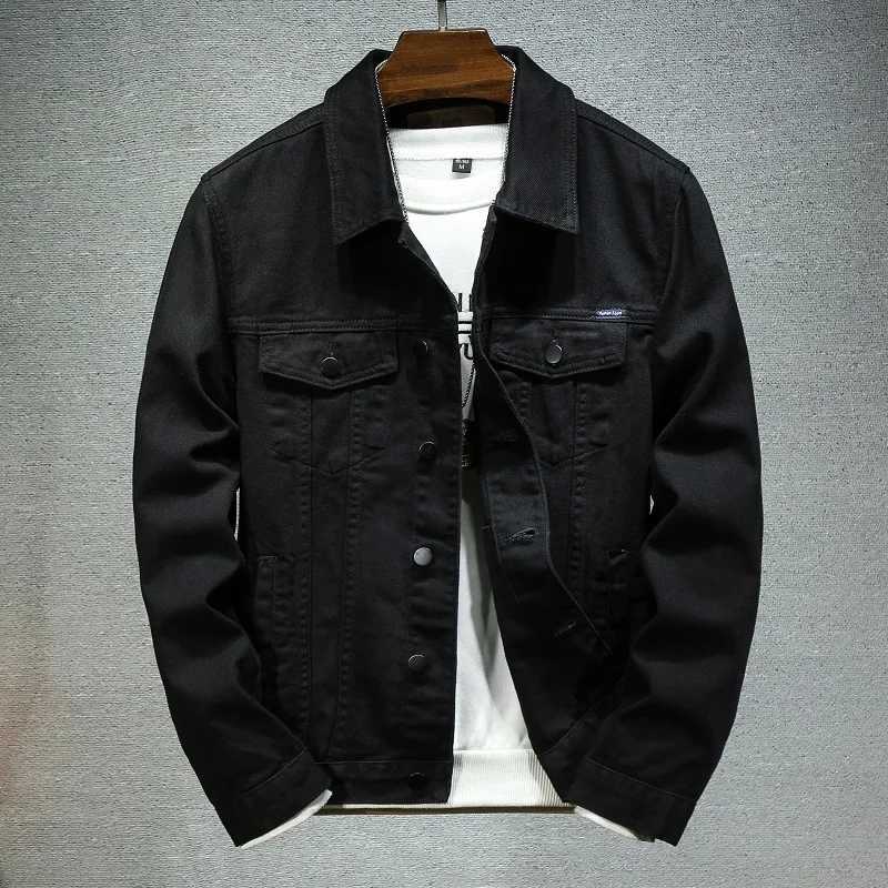 2024 Spring Mens Solid Collar Denim Jacket Fashion Motorcycle Denim Jacket Mens Slim Fit Cotton Casual Black and White Jacket W241011