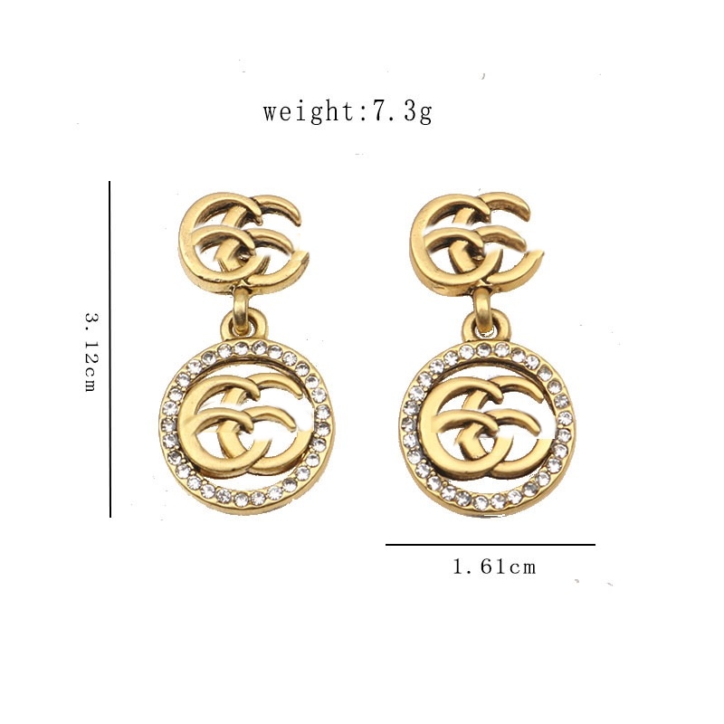 8296Hot selling 18K gilded 925 silver luxury brand designer letter stud geometry famous female circular crystal diamond pearl earrings wedding party