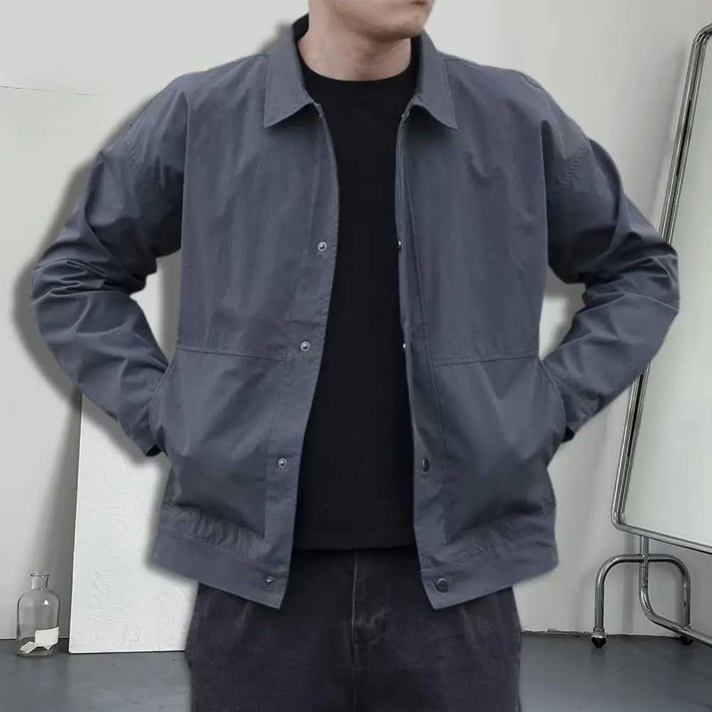 Autumn and Winter Mens Cargo Jacket Solid Color Collar Mens Jacket Korean Windproof Relaxation Suitable for Work ClothesW240711