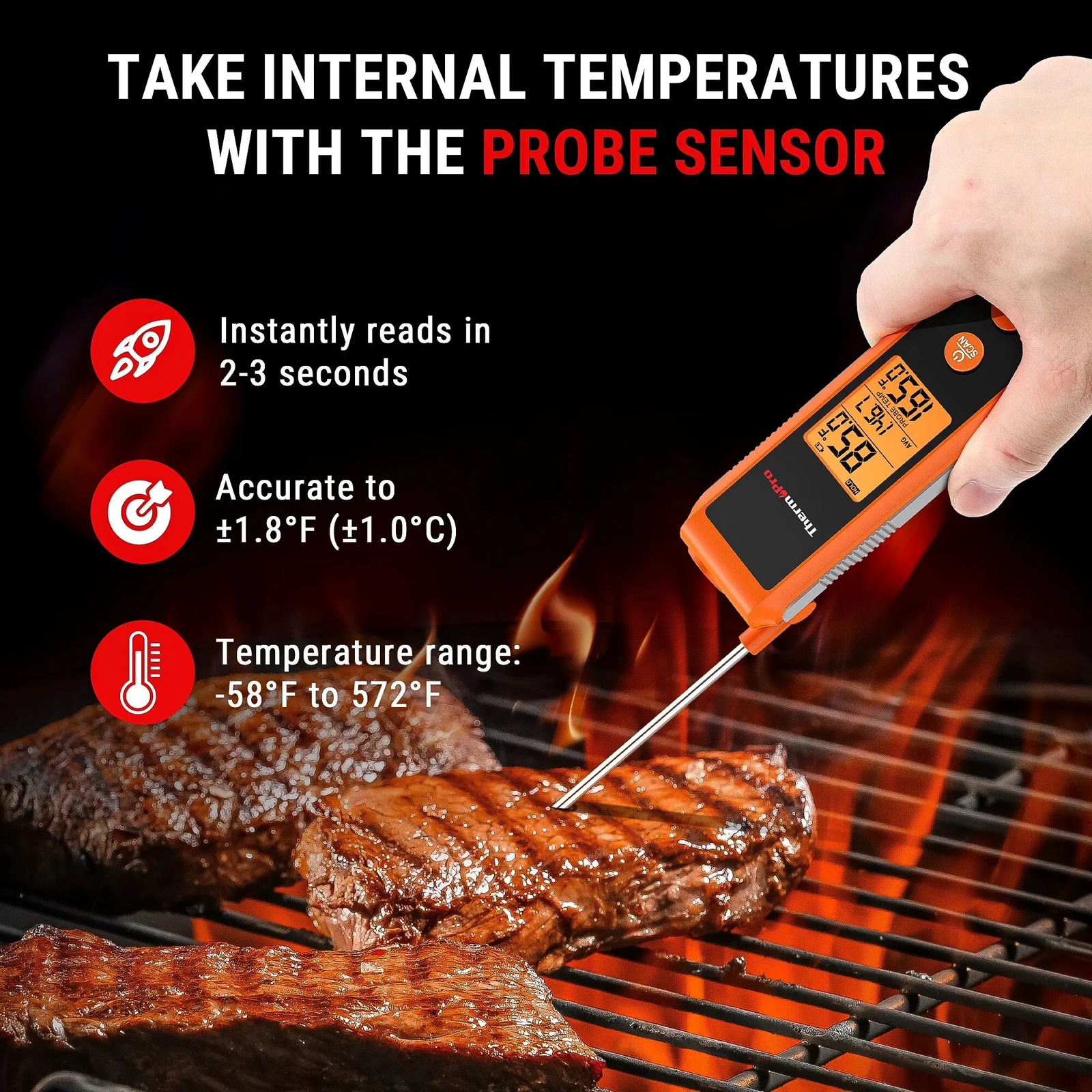ThermoPro TP420 2-in-1 digital folding fast reading infrared meat thermometer with backlight used for kitchen cooking 240816