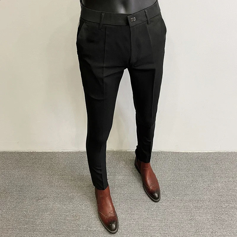 Mens pants spring formal mens elastic ultrathin Pantalone Hombre Cal Masculina solid casual dress clothing 240815