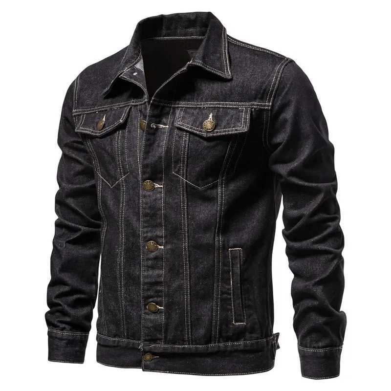 2024 Autumn Mens Solid Denim Jacket Fashion Motorcycle Retro Jeans Jacket Mens Slim Fit Cotton Casual Black Jacket W241011
