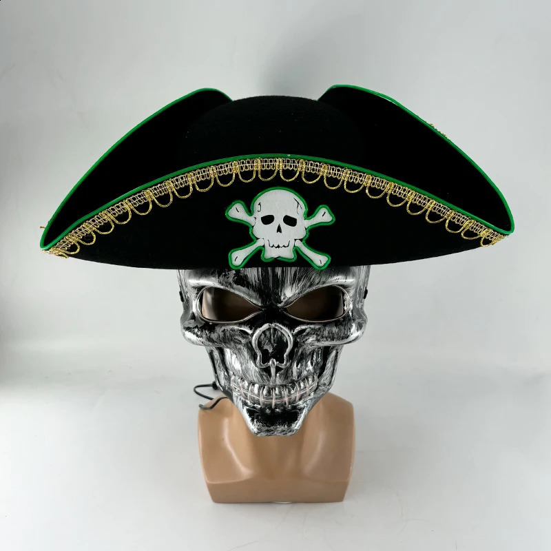 style Led Captain Hat Halloween Masquerade Pirate Theme Party Cosplay Captain Costumes Accessories Light Up Skull Pattern Hat 240816