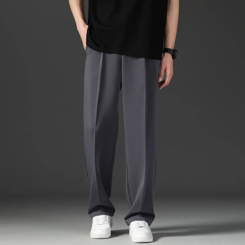 Casual Pants Korean Mens Pants Straight Loose Sweatpants Soft Fashion Draping woven Wide Leg Long Baggy Trousers 240816
