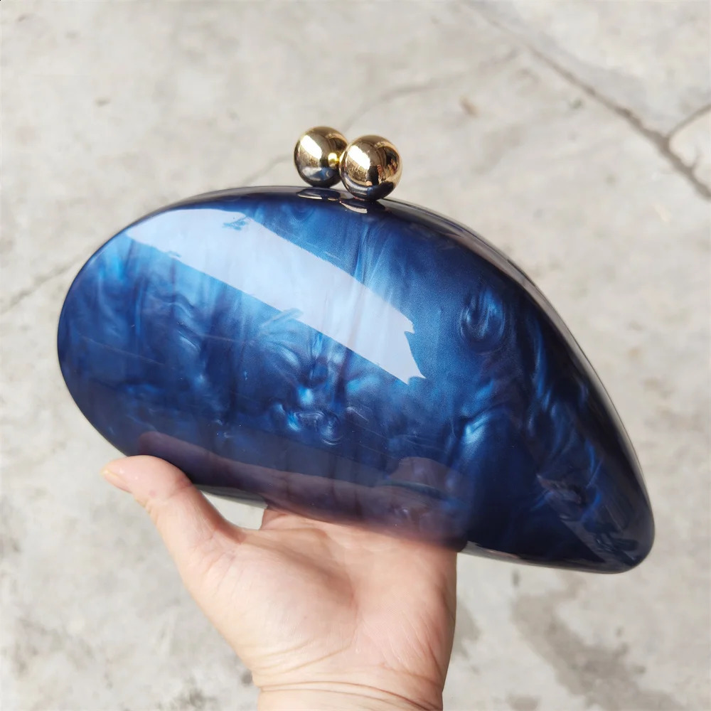 Factory Irregularpearl Blue Nude Acrylic Box Clutches Evening Bag Women Bridal Party Prom Wedding Clutch Purse Handbag 240815