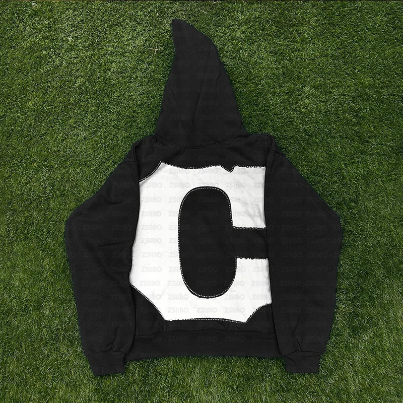 Letter Diamond Printed Men Hoodie Punk Retro Long Sleeved Jacket Top Women Sportswear Y2K Clothes Rhinestone Pullover Sweatshirt 240814