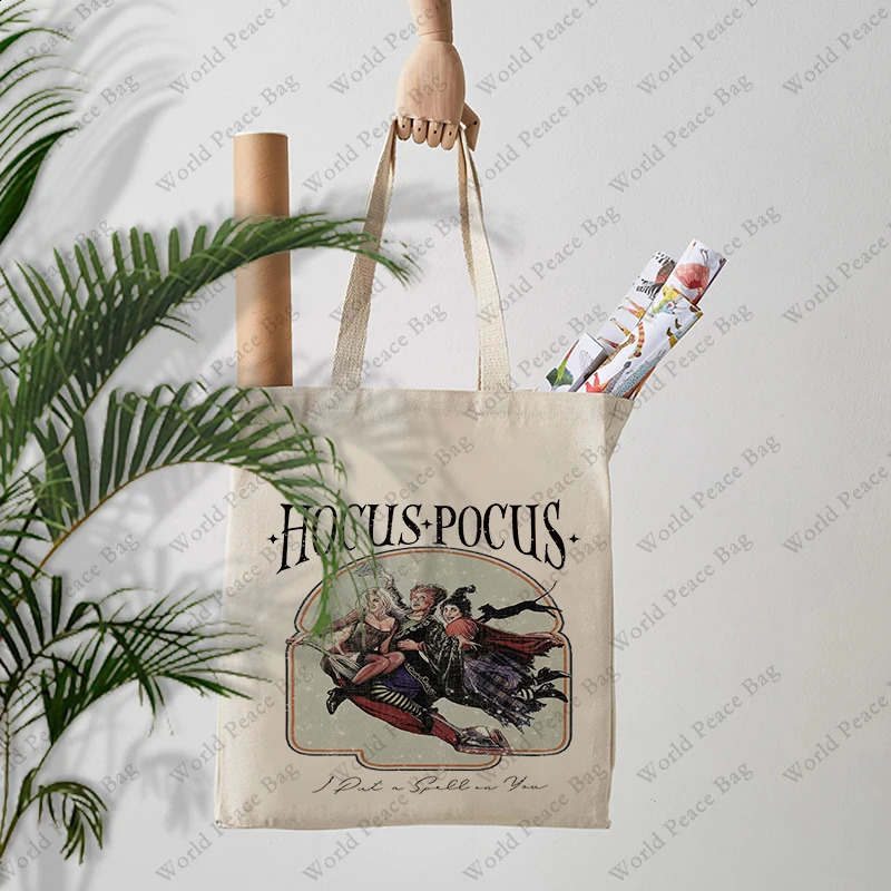 1 Pc Hocus Pocus Patterntote Canvas Quality Shoulder For Travel Daily Commute New Womens Reusable Shopping Bag 240816