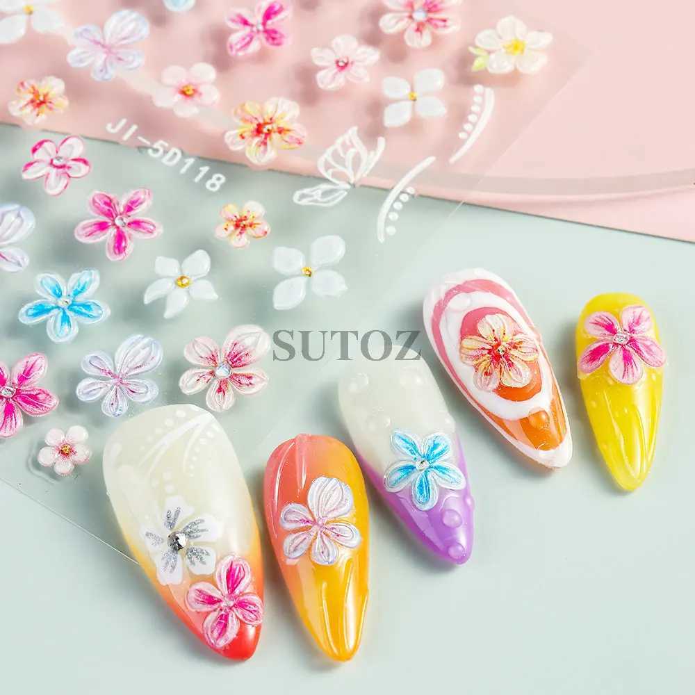 5D Embossed Flowers Nail Stickers Petals Lines Decals Summer Nail Charms Butterflies Relief Sliders DIY Manicure Decor LEBJI-5DXJ250120