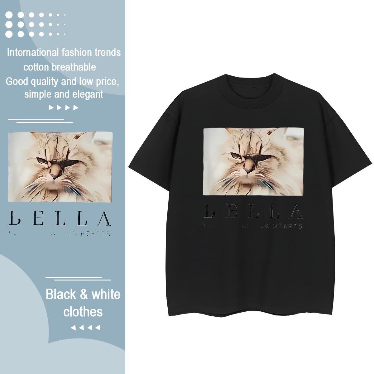 2024 DIY T Shirts Women Crew Neck 230g Pure Cotton Womens Tshirts Customized cat Hip Hop Loose Clothes Shirt