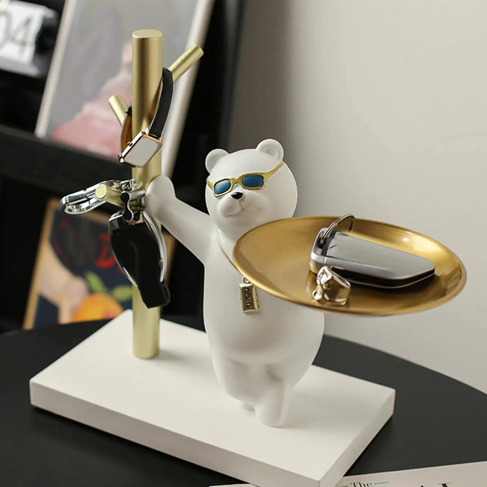 Resin Bear Storage Tray Desk Sundries Container for Living Room Home Decor 240816