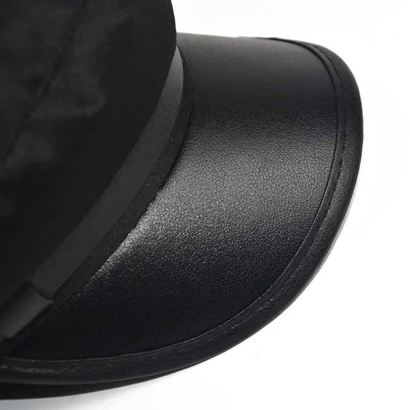 Ball Caps PU leather hat autumn sailor hat mens British style travel hat student hat captain hat flat top hat womens hat Q240815