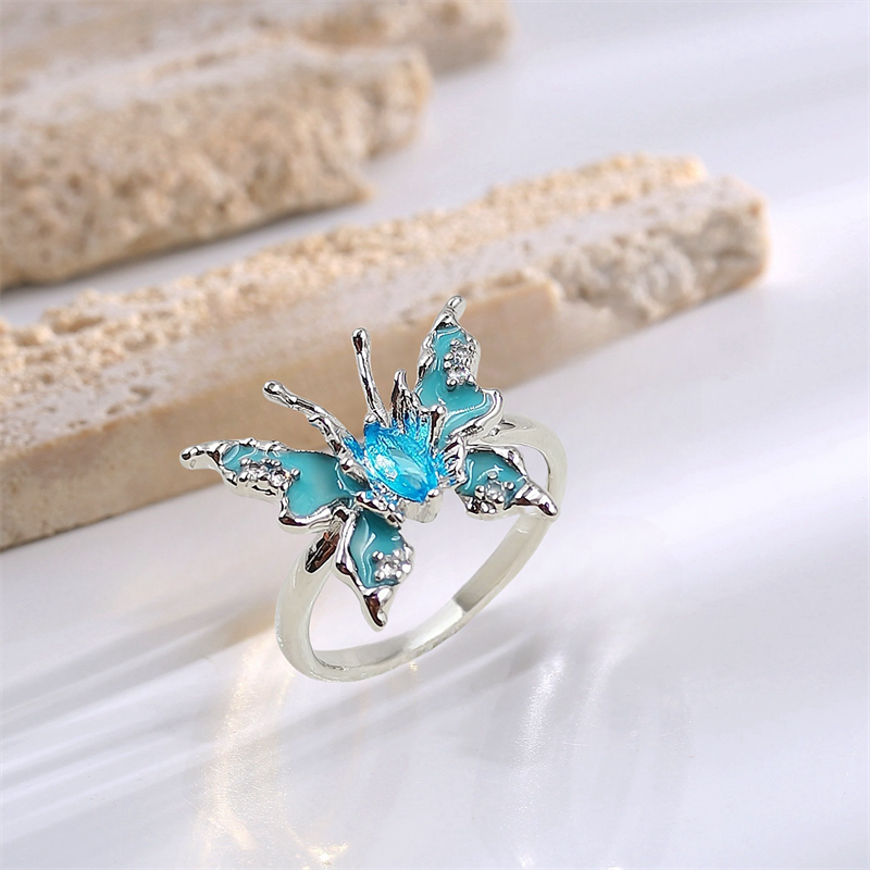 Designer ring blue butterfly open ring light luxury ins niche sweet chili style senior sense of personality fashion versatile